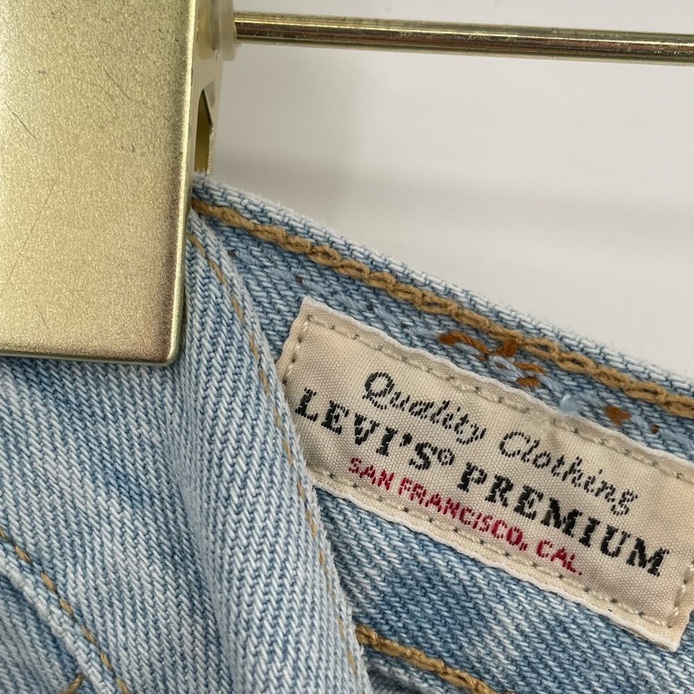 Levi's Light Blue Distressed High-Rise Jean Shorts. 27 - Picture 5 of 9
